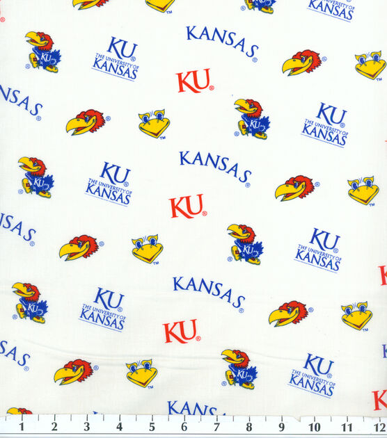 University of Kansas Jayhawks Cotton Fabric White