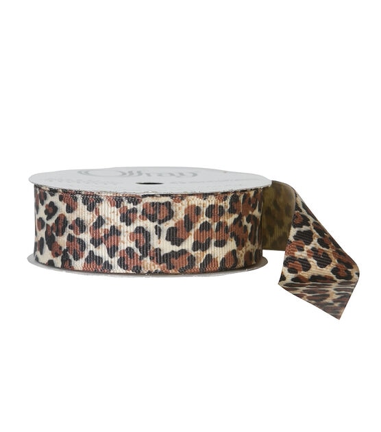 Offray 7/8"x9' Wildcat Animal Print Grosgrain Ribbon Natural