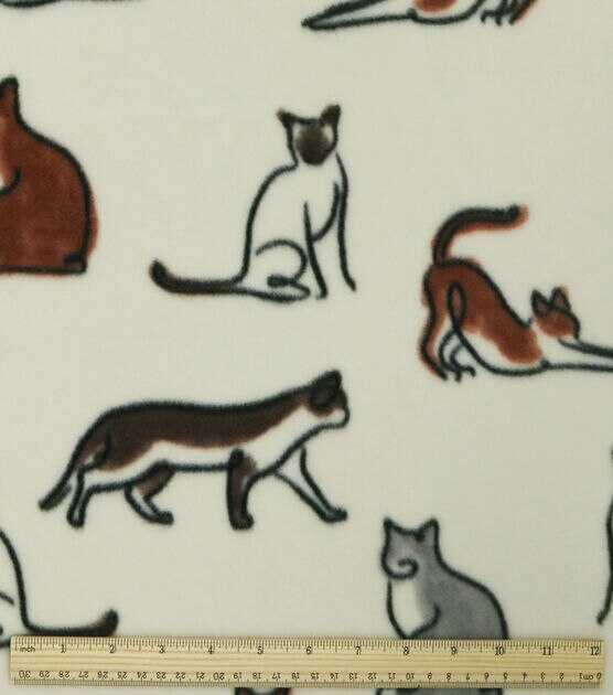 Multiple Sketched Cats on Ivory Anti Pill Fleece Fabric, , hi-res, image 3