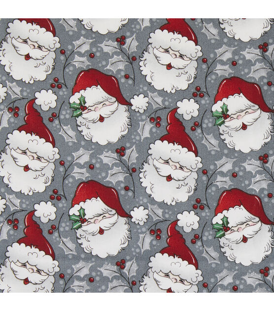 Fabric Traditions Vintage Santa on Gray Christmas Glitter Cotton Fabric