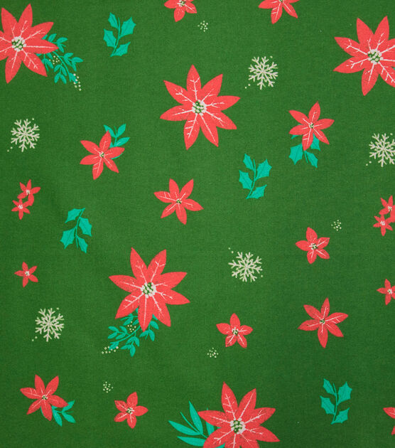 Modern Poinsettias on Green Super Snuggle Christmas Flannel Fabric, , hi-res, image 2