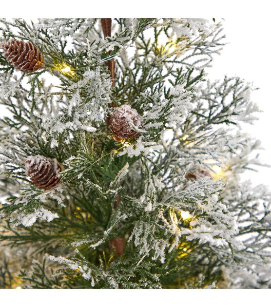 Nearly Natural 2' Warm White Pre Lit Frosted Pine & Pinecone Christmas Tree, , hi-res, image 4