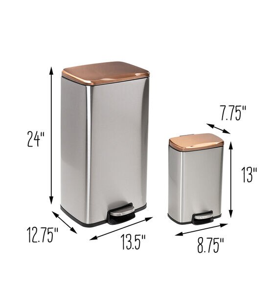 Honey Can Do 13.5" x 24" Rose Gold Stainless Steel Step Trash Cans 2ct, , hi-res, image 13