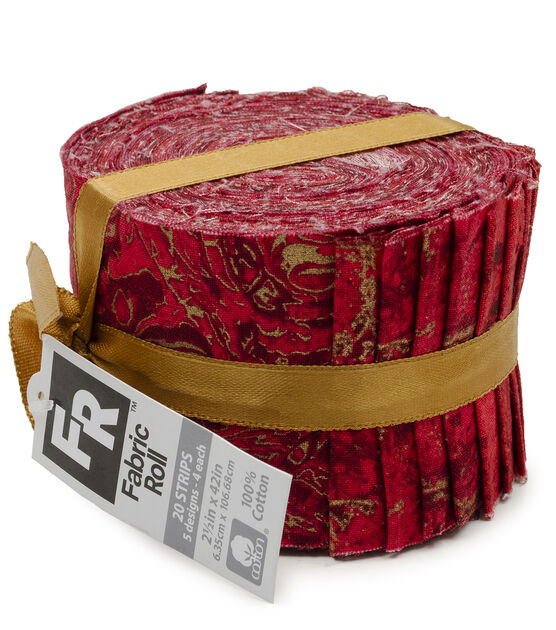 2.5" x 42" Red Metallic Cotton Fabric Roll 20ct by Keepsake Calico
