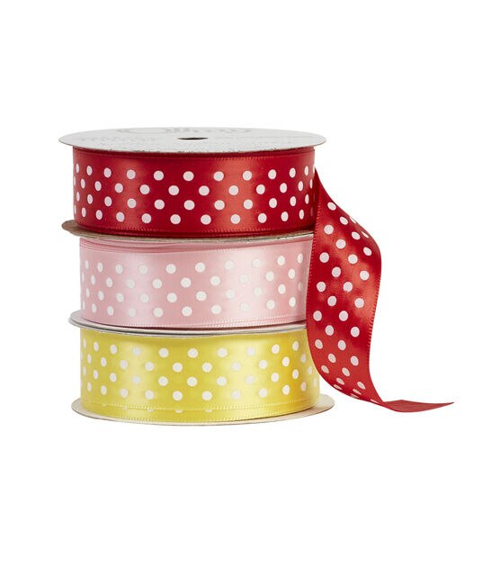 Offray 7/8" x 9' Polka Dot Single Faced Satin Ribbon, , hi-res, image 1