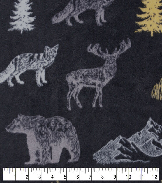 Forest Animals on Black Anti Pill Fleece Fabric, , hi-res, image 3
