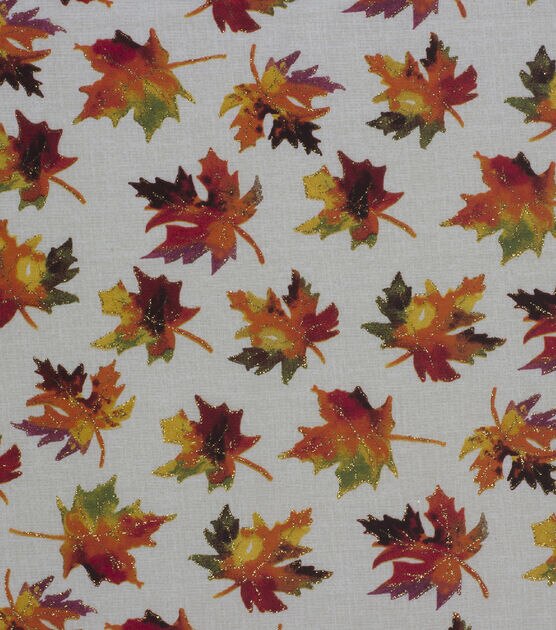 Watercolor Leaves Outline Glitter Harvest Cotton Fabric