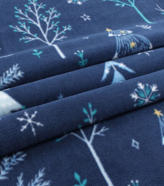 Winter Animals on Navy Anti Pill Fleece Fabric, , hi-res, image 2