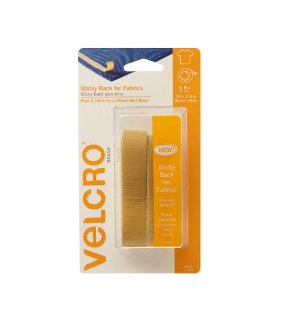 VELCRO Brand Sticky Back for Fabrics 24" x 3/4" Tape Beige