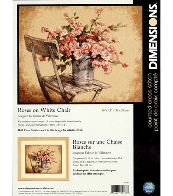 Dimensions 14" x 11" Roses on White Chair Counted Cross Stitch Kit
