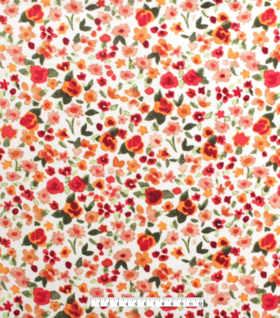 Orange & Red Watercolor Floral Anti Pill Fleece Fabric, , hi-res, image 2