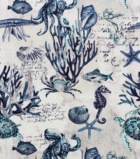 Oceanography Indigo Outdoor Print Fabric