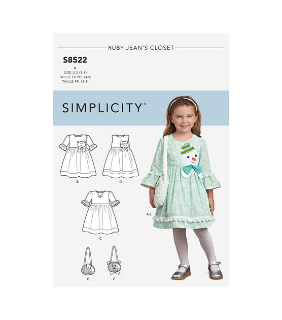 Simplicity S8522 Size 3 to 8 Children's Dress & Purses Sewing Pattern