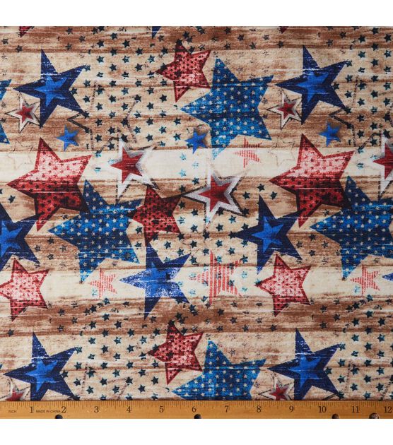 Stars on Wood Planks Cotton Fabric 43'' Patriotic Cotton Fabric, , hi-res, image 2