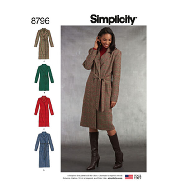 Simplicity S8796 Size 6 to 24 Misses Petite Lined Coat Sewing Pattern