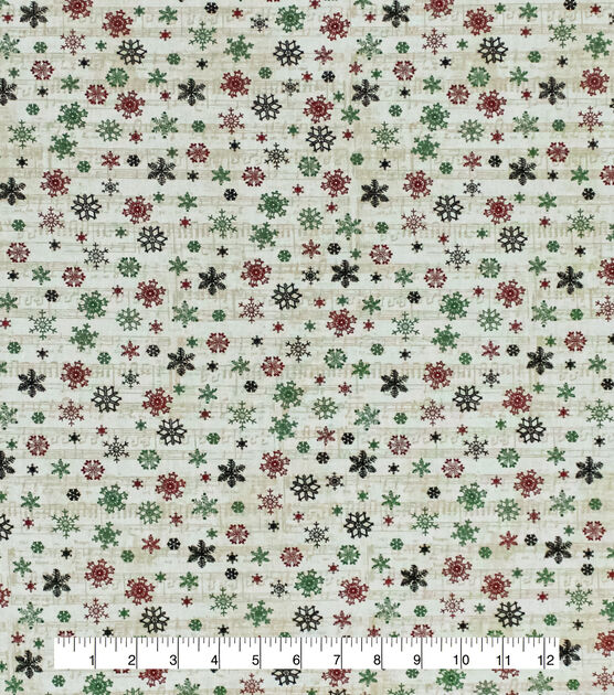 Multicolor Snowflakes on Music Christmas Cotton Fabric, , hi-res, image 2