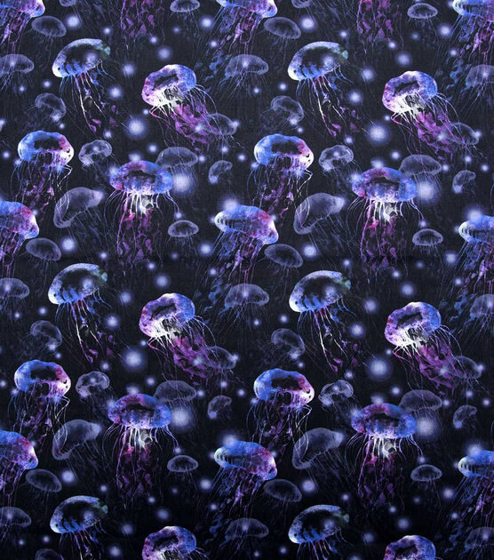 Jellyfish On Navy Novelty Cotton Fabric
