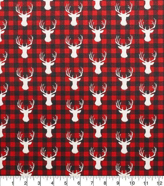 Stag Head On Buffalo Check Novelty Cotton Fabric, , hi-res, image 2