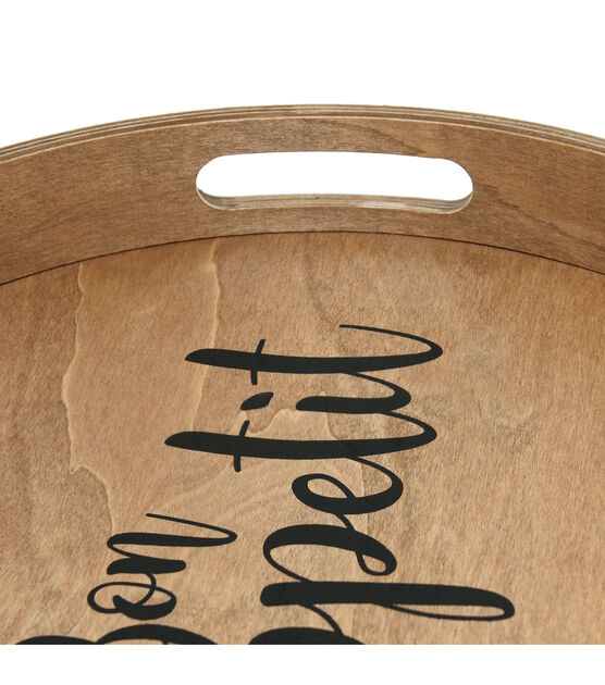 Elegant Designs 13.75" Round Wood Serving Tray w/ Handles, "Bon Appetit", , hi-res, image 5