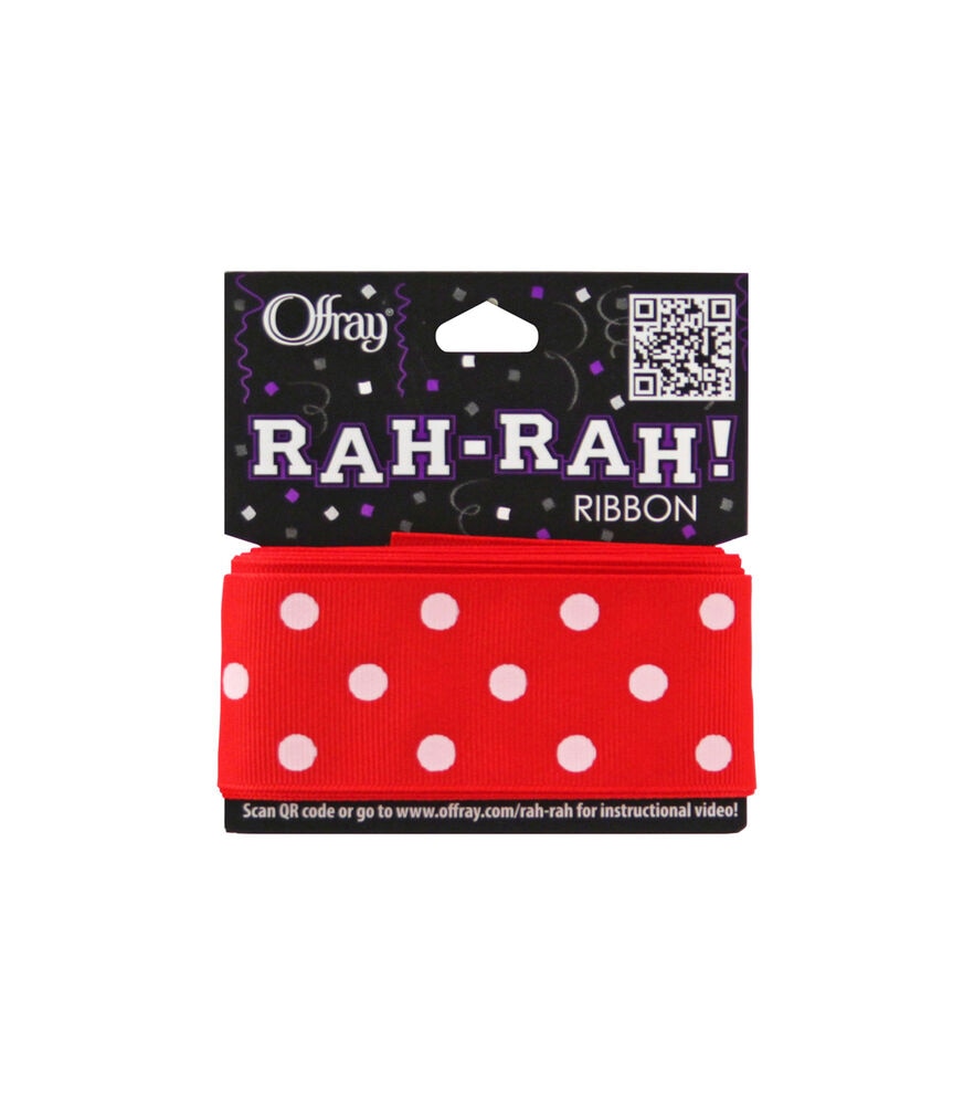 Offray Rah Rah 1.5" x 9' Polka Dot Grosgrain Ribbon, Red, swatch