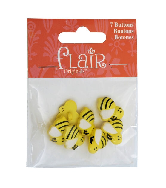 Flair Originals 1" Yellow Bee Shank Buttons 7pc