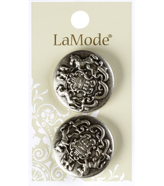 La Mode 1 1/8" Antique Silver Crest Shank Buttons 2pk