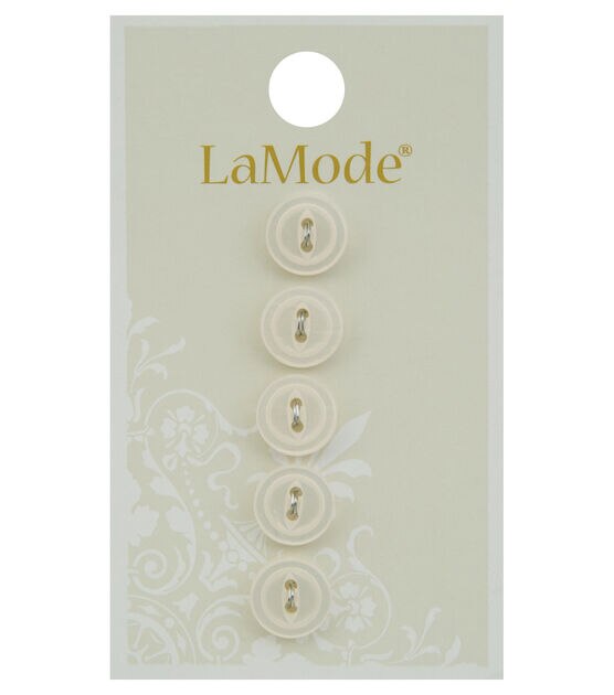 La Mode 3/8" White Round 2 Hole Buttons 5pk