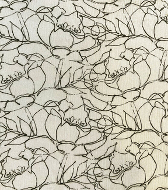 Cream Line Drawn Crinkle Rayon Silky Fabric, , hi-res, image 1