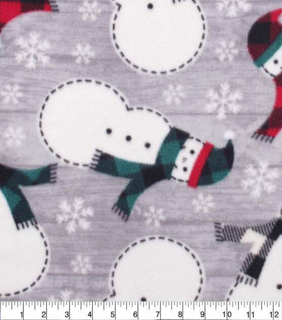 Snowman & Snowflakes on Gray Anti Pill Fleece Fabric