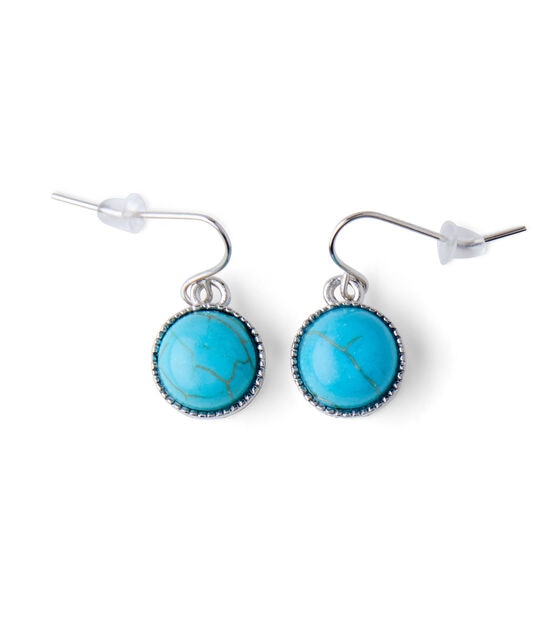 Silver Round Turquoise Stone Earrings by hildie & jo, , hi-res, image 2