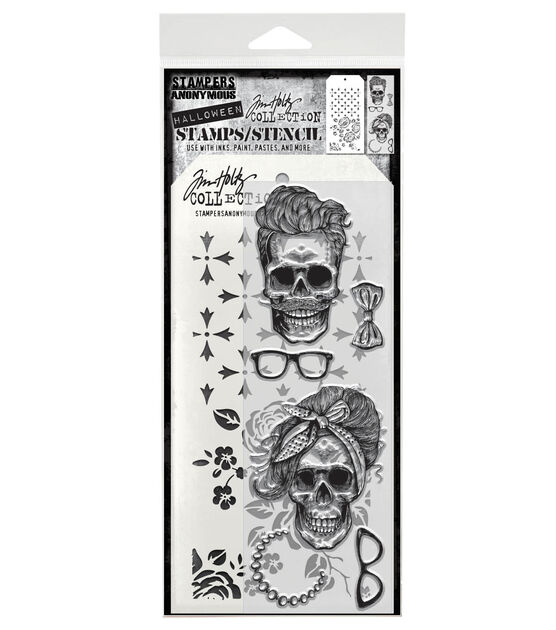 Tim Holtz 11" x 4.5" Halloween Wicked Hipster Stencils & Stamps