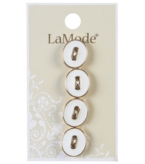 La Mode 5/8" White & Gold Oval 2 Hole Buttons 4pk