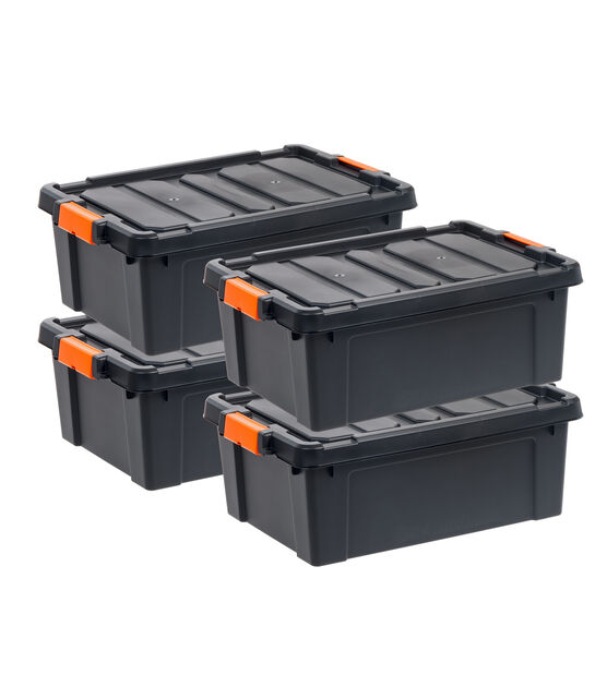 Iris 47qt Black Heavy Duty Plastic Storage Boxes 4pk