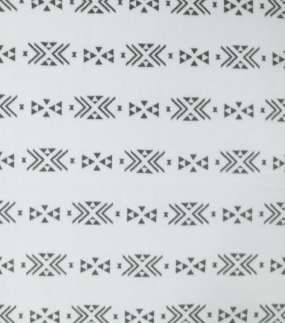 Gray Linear Aztec Geometrics on White Anti Pill Fleece Fabric