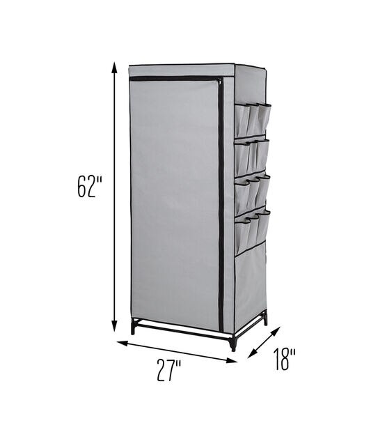 Honey Can Do 62" Gray Portable Wardrobe Closet With Cover & Side Pockets, , hi-res, image 12