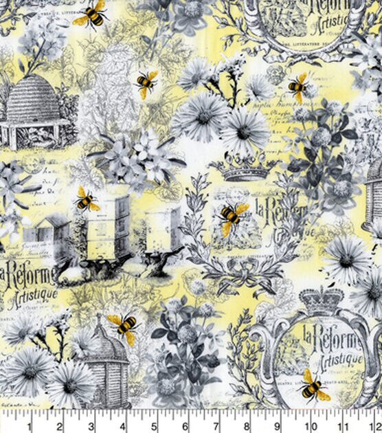 Hi Fashion Honey Bee Scene And Words Premium Cotton Fabric, , hi-res, image 2