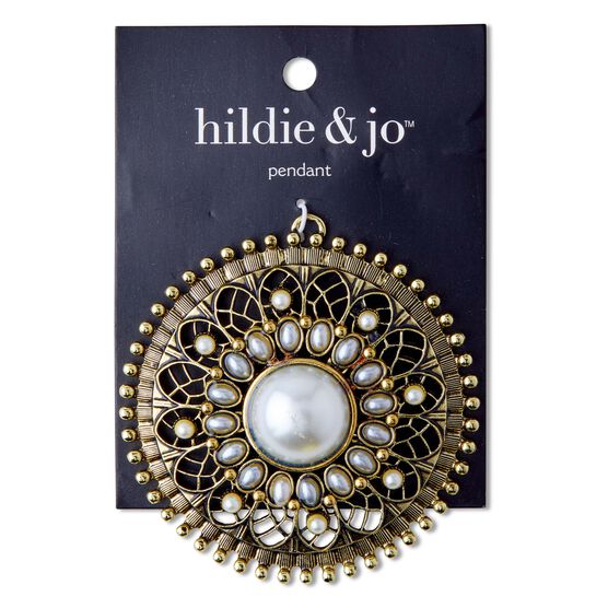 71mm Gold & Ivory Metal Medallion Pendant With Pearls by hildie & jo