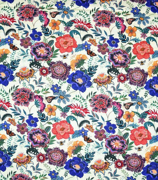 Detailed Floral On Dots Tan Premium Cotton Fabric, , hi-res, image 1