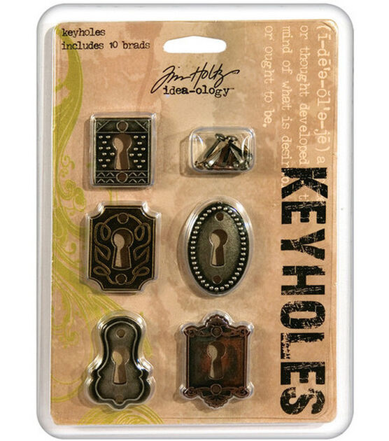 Tim Holtz Idea Ology 5ct Antique Metallic Keyholes Fasteners