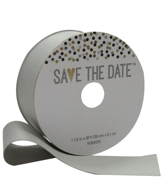 Save the Date 1.5'' X 30' Ribbon Gray Grosgrain