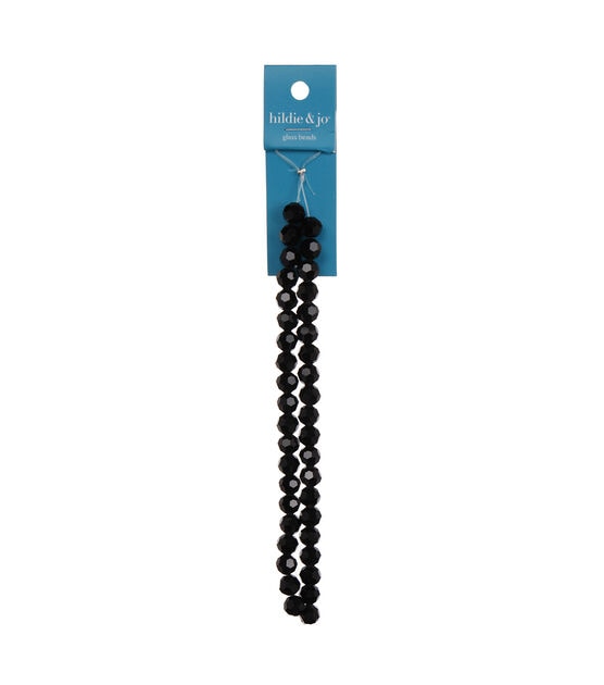 12" Jet Black Faceted Round Glass Bead Strands 2pk by hildie & jo