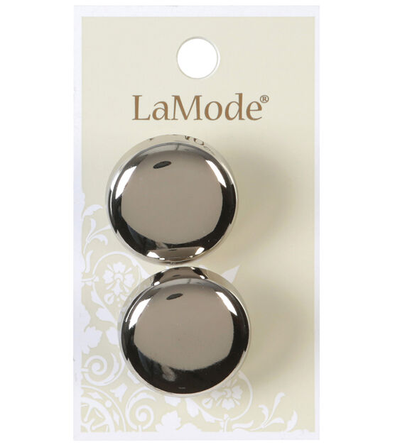 La Mode 1" Silver Metal Shank Buttons 2pk
