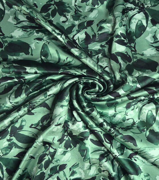 Green Tonal Large Floral Shiny Charmeuse Fabric
