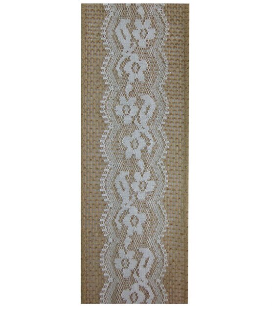 Decorative Ribbon 2.5''x12' Lace on Burlap White, , hi-res, image 2
