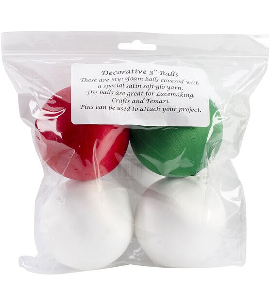 Satin Balls 3" 4 Pkg 2 White, 1 Red & 1 Green