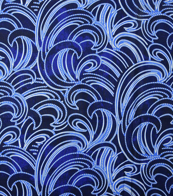 Large Scale Dotted Waves Blue Novelty Cotton Fabric