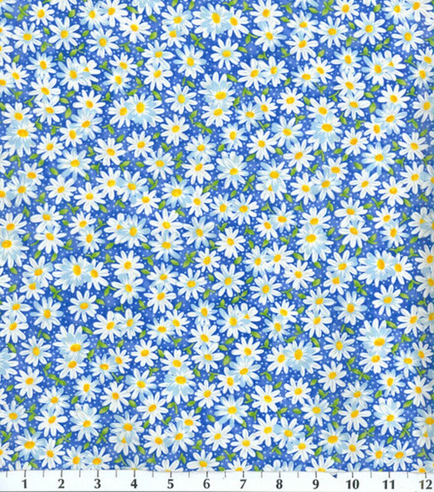 Fabric Traditions Packed Daisies Cotton Fabric by Keepsake Calico, Blue, swatch
