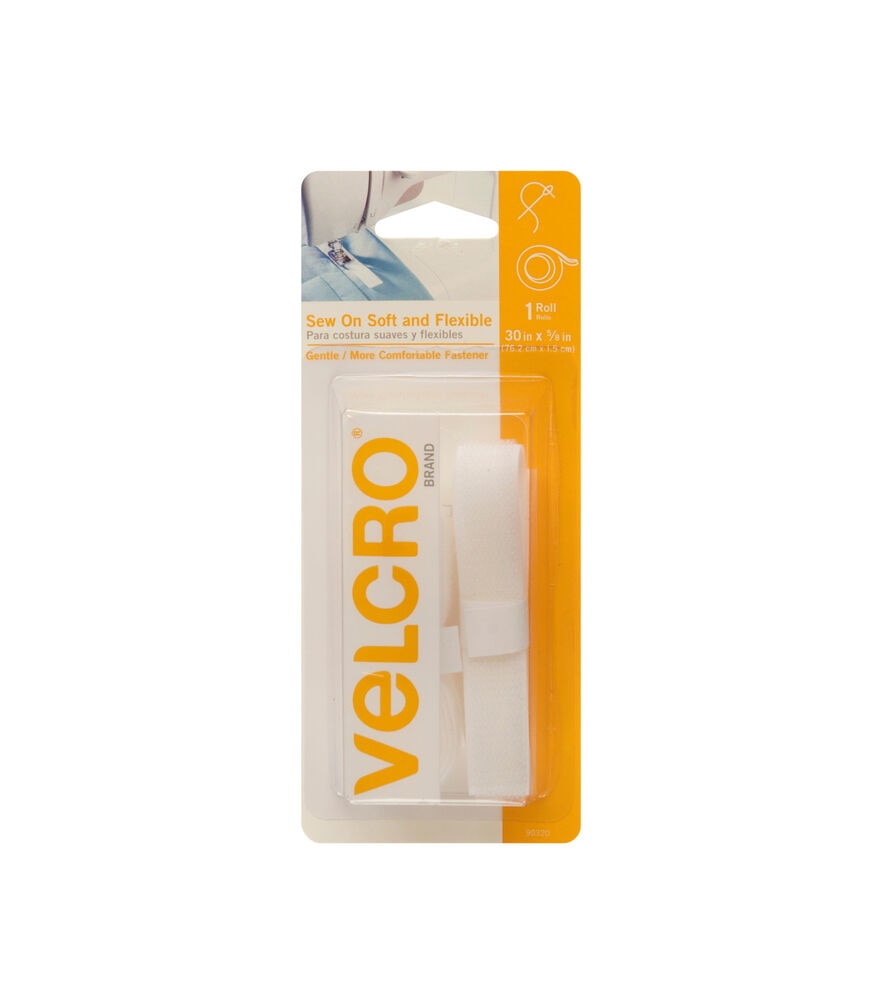 VELCRO Brand 0.63'' x 30'' Soft &Flexible Sew On Tape, White, swatch