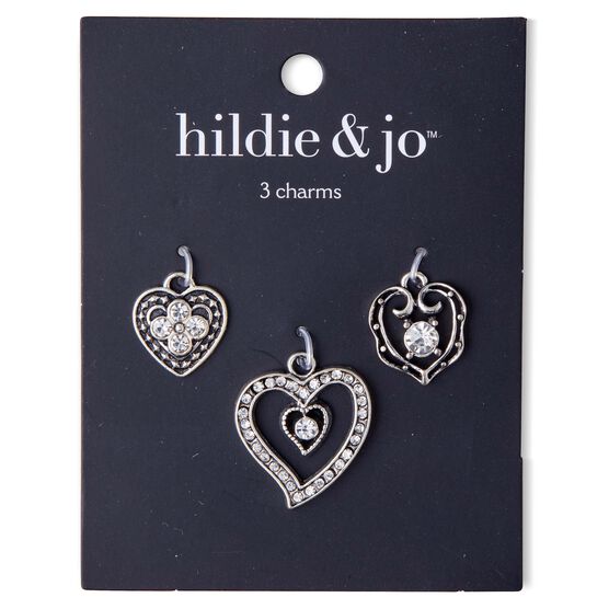 3pk Valentine's Day Silver Metal Heart Charms by hildie & jo
