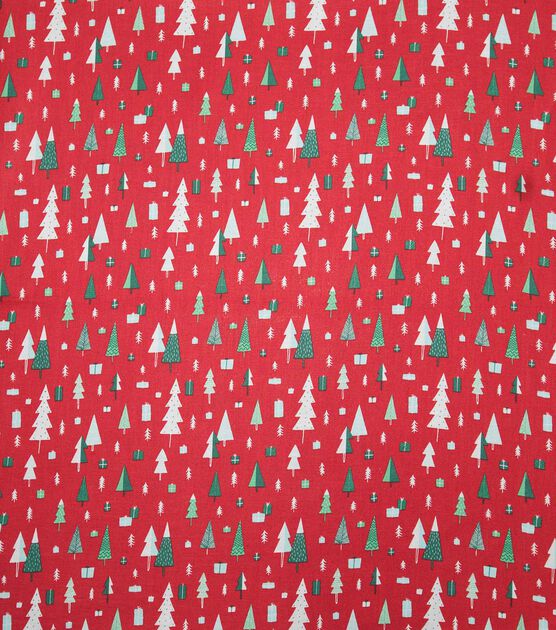 Green Trees on Red Christmas Cotton Fabric, , hi-res, image 2